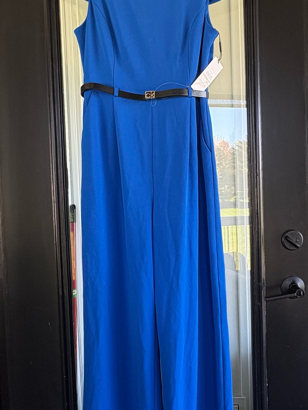 Calvin Klein Cobalt Blue Sleeveless Belted Jumpsuit